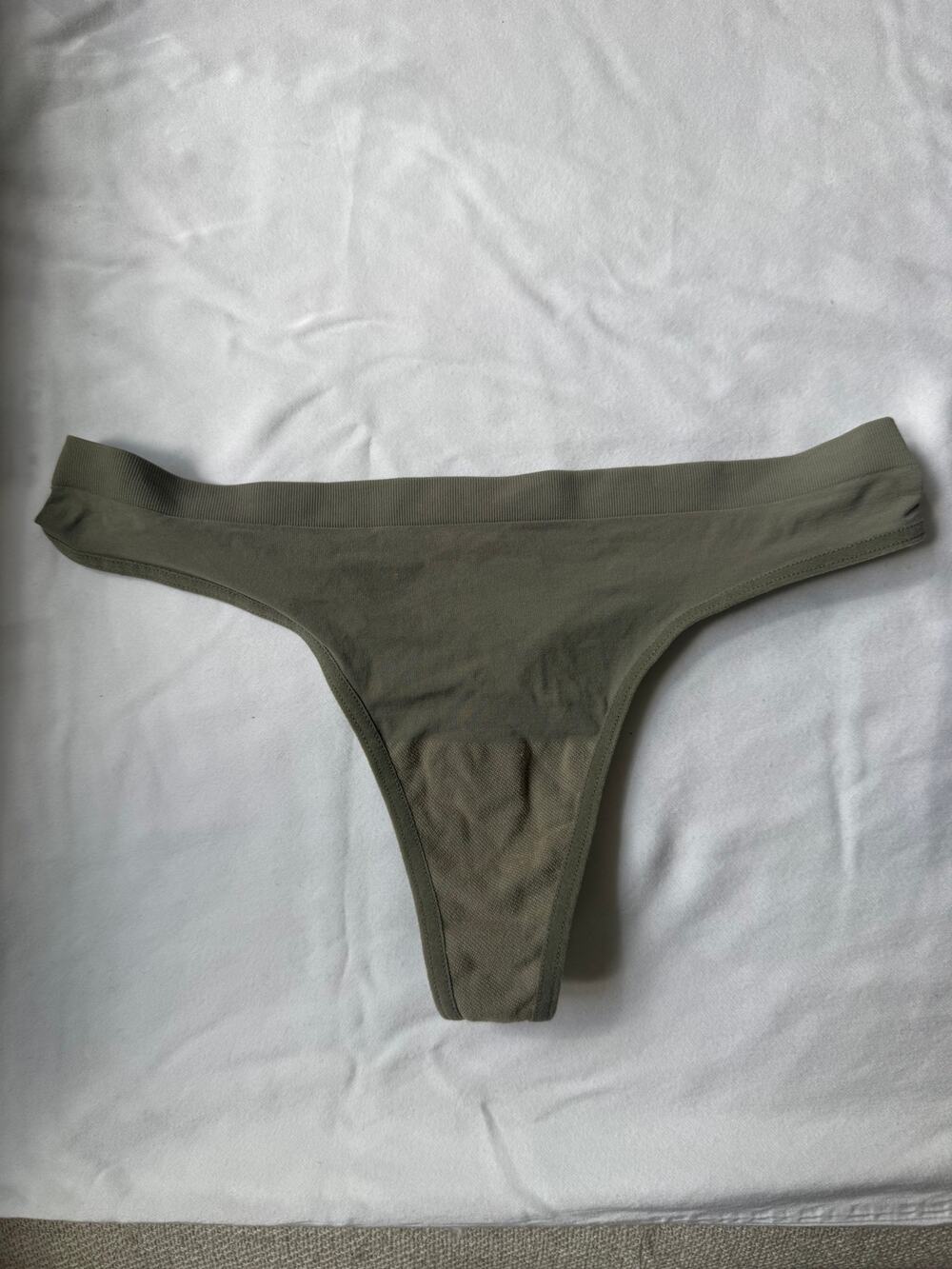 Barely There Olive Green Microfiber Thong Panty Size 6 Lightweight Stretch